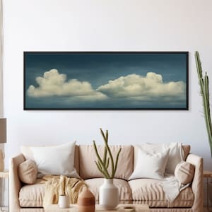 A Cloudy Day - Vintage Moody Clouds Wall Art Print, Cloudy Sky Framed Large Gallery Art, Minimalist Art with hanging kit, Panoramic Clouds