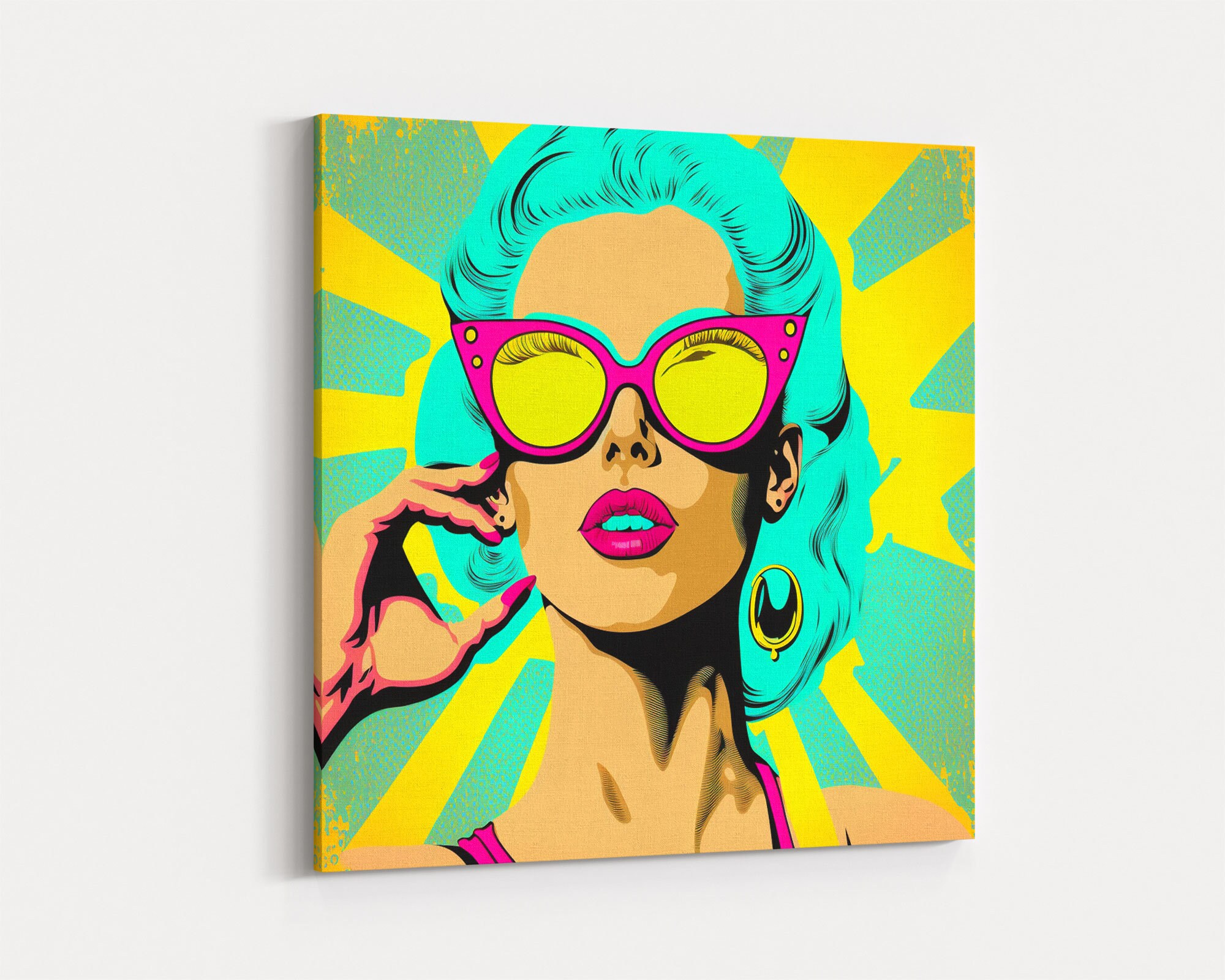 Comic Book Wall Art, Framed Canvas Print, Woman With 50s Style