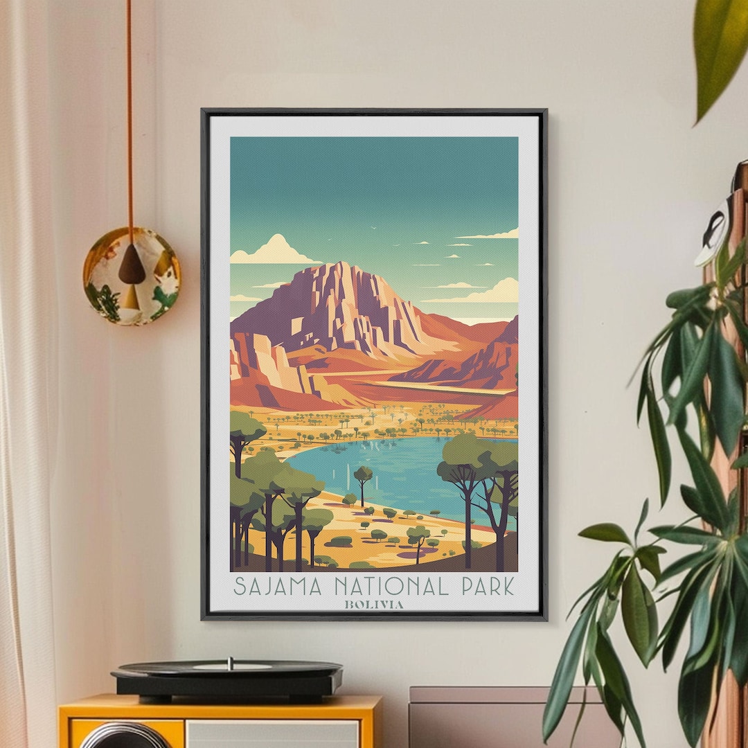 Sajama National Park Retro Travel Poster Original Framed Canvas Print ...