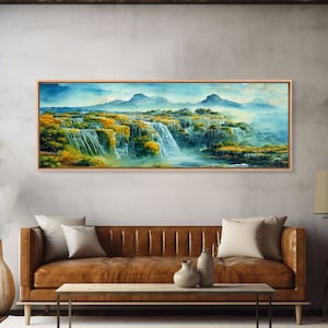 Iguazu Falls of Argentina and Brazil, Framed Canvas Art, Original Waterfall Painting PRINT, Panoramic Extra Large Office Wall Art