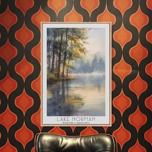 Lake Norman North Carolina Framed Canvas Print, Watercolor Landscape Art, Travel Poster, Living Room Art, Wall Art, Art, Handmade Gift