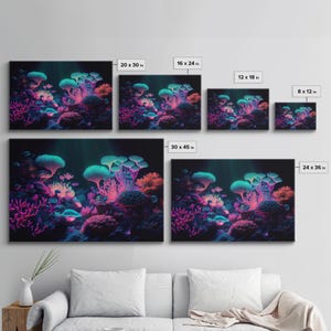 Coral Reef art, synthwave aesthetic ocean art, framed canvas art, framed wall art canvas print image 8