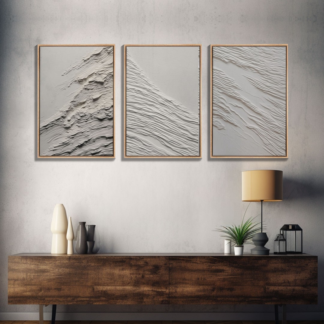 Triptych Framed Canvas Print Wall Art Set of 3, Modern Farmhouse, White