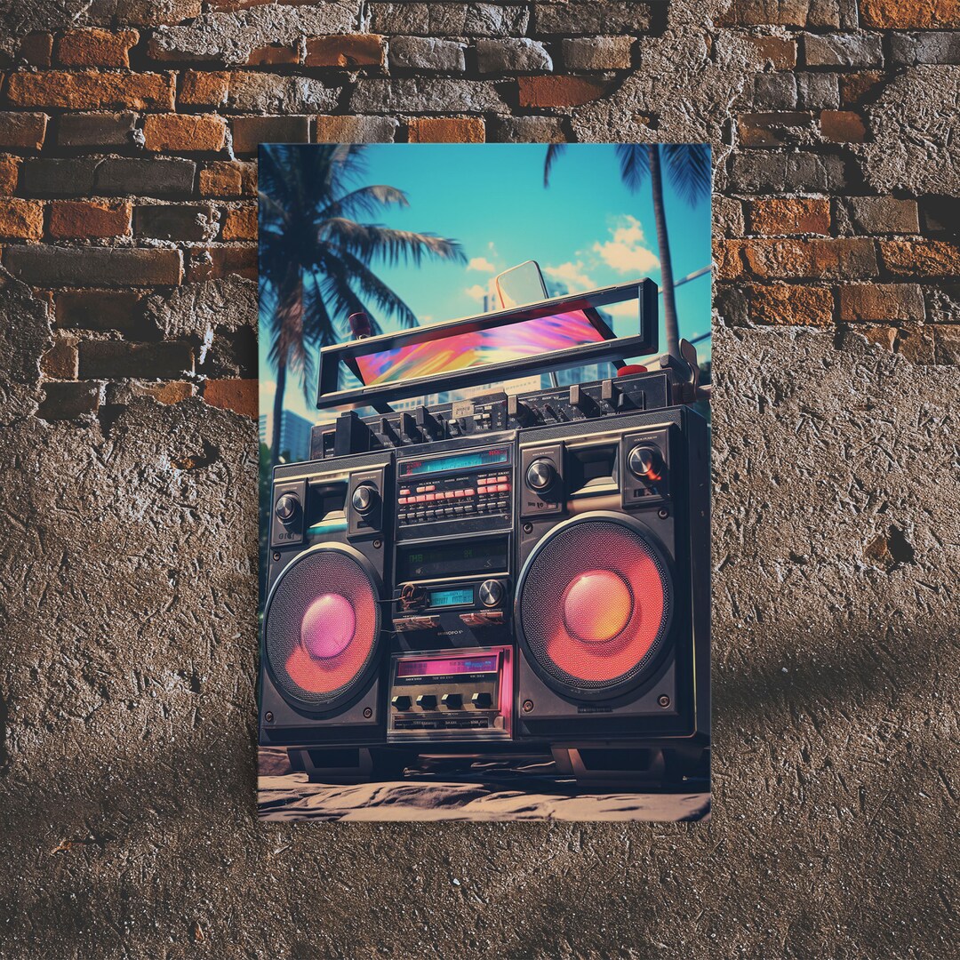 Vintage Boombox Canvas Print, 80s Vaporwave Aesthetic Wall Art, Boombox