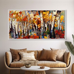 Large Birch Trees Canvas Print Boho Wall Decor Autumn Birch Forest Landscape Art Silver Birch Trees Wall Decor Abstract Wall Art Fall