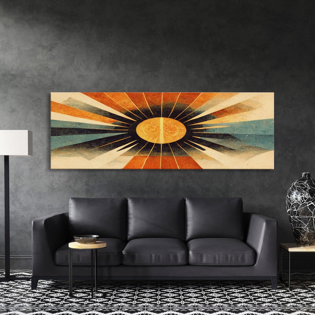 Sunset Art Deco Sunburst Wall Art Ready to Hang Canvas Print Etsy