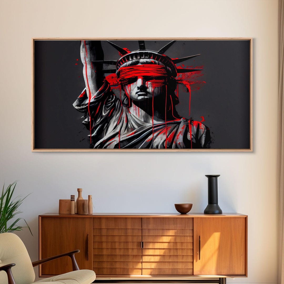 Statue of Liberty Wearing a Bloody Blindfold, Dystopian Graffiti