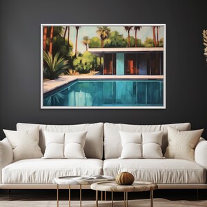 The Pool House, Mid Century Modern Decor, Framed Wall Art, Architectural Print, Retro Art, Swimming Pool Art, Framed Painting image 20