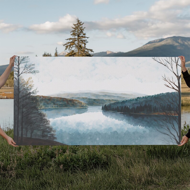 Art du lac bleu | Impression sur toile encadrée | Tableau Blue Lake | Décoration Lake House | Peinture de paysage de chambre d'amis | Tableau sur le lac Détroit image 13