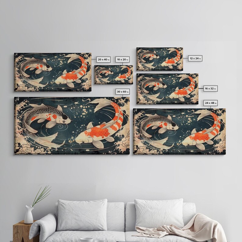 Feng Shui Koi Fish Art, Zen Art, Yin and Yang, Framed Canvas Print, Japanese Style Art, Watercolor Fish Art, Koi Print, Koi Painting image 8