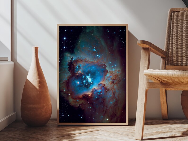 The Stars Glow At Night, framed canvas print, watercolor space painting image 2