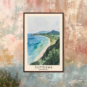 Sumbawa, Indonesia Watercolor Beach Print, Vacation Gift, Indonesia Wall Art, Beach Painting, Beach Decor, Beach Painting