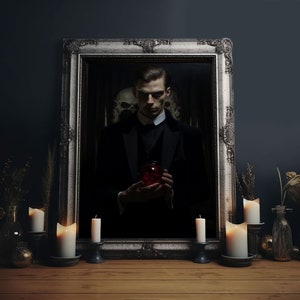 Portrait Of A Vampire Lestat, Framed Canvas Print, Spooky Halloween Art