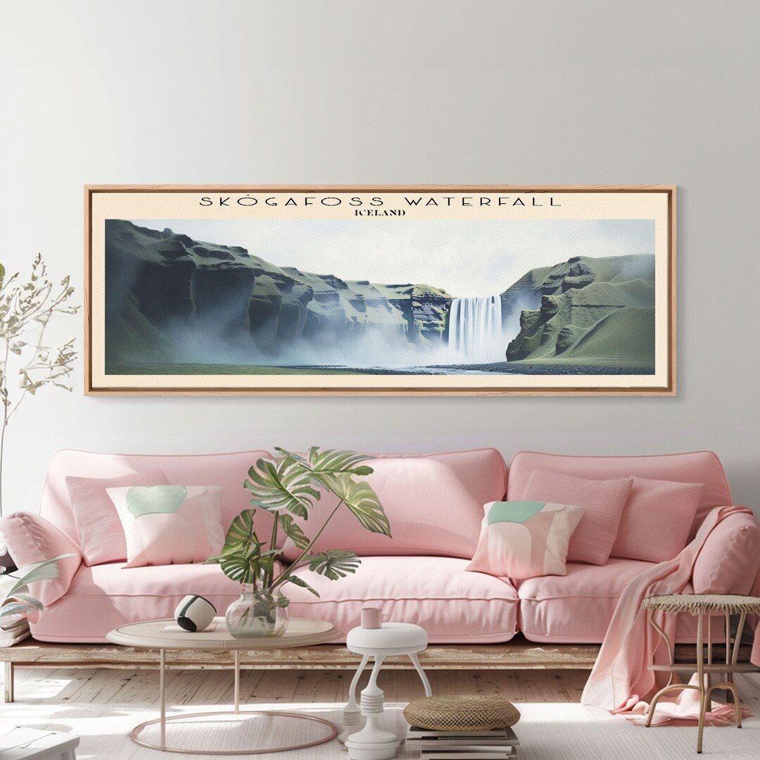 Skogafoss Waterfall Travel Poster Print, Framed Canvas Wall Art, Metal ...