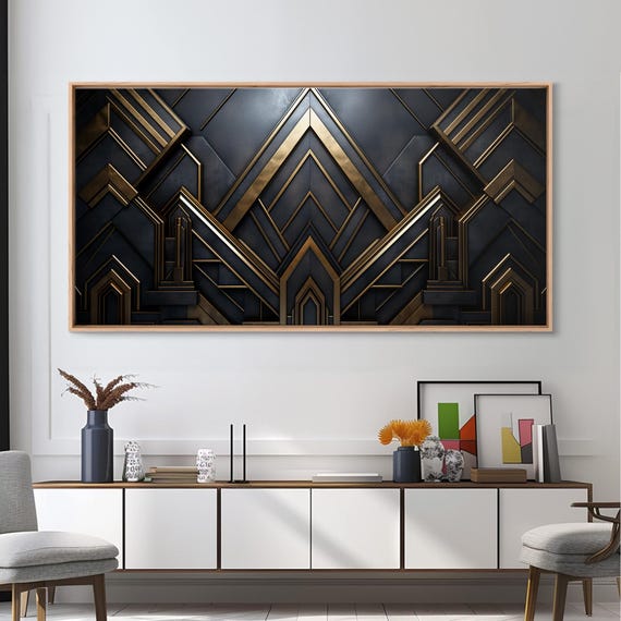 Black and Gold Art Deco Wall Art, Framed Canvas Print, 1920s Art