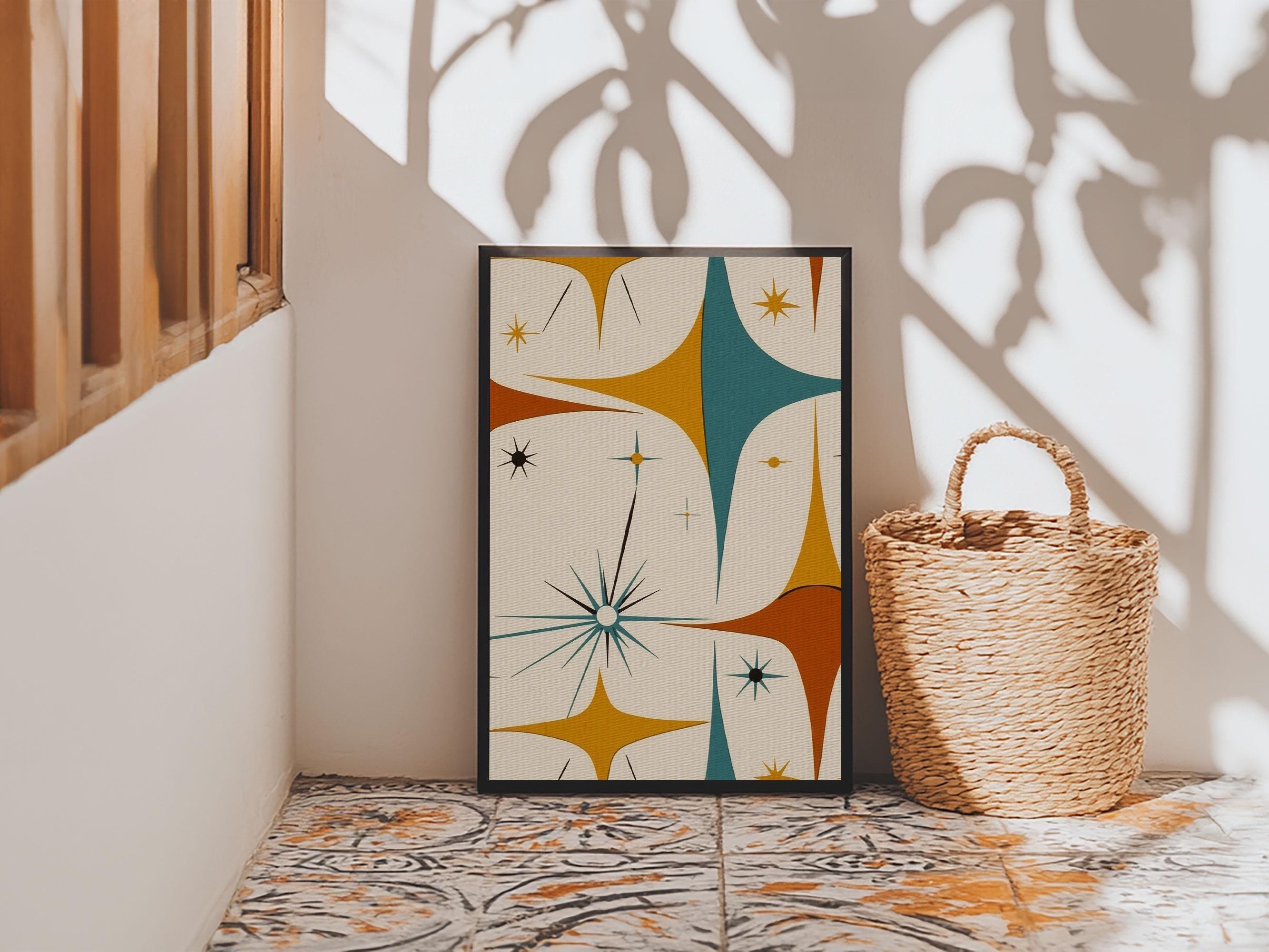 Art Deco Star Burst Canvas Print Wall Art, Retro 50s Style