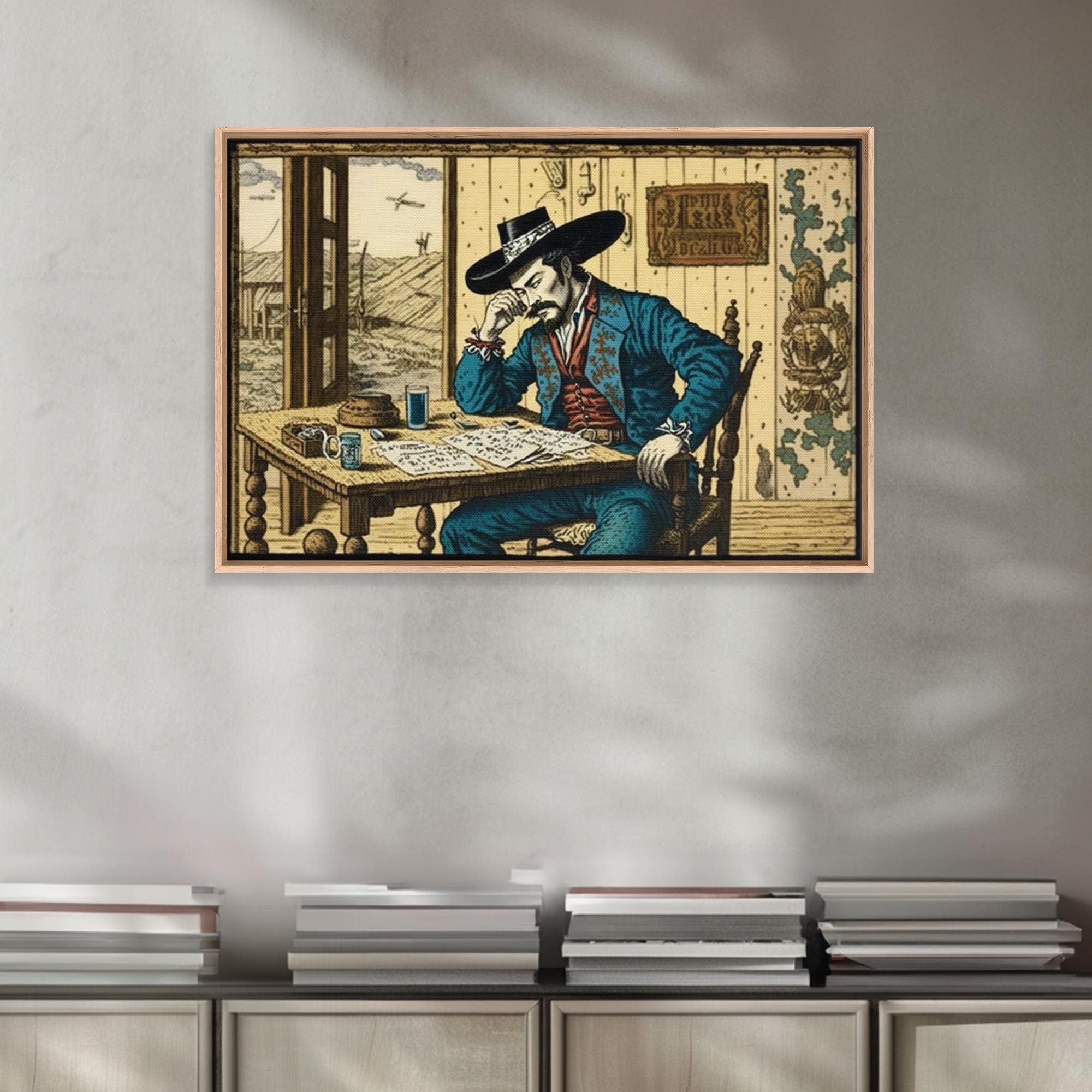 Japanese Cowboy, Wild West Samurai Mashup Art, Framed Canvas Print