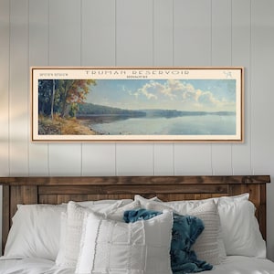 Truman Reservoir Missouri Panoramic Wall Art, Framed Canvas Print, Lake House Decor, Travel Poster, Beautiful Lake Scene, Bedroom Decor