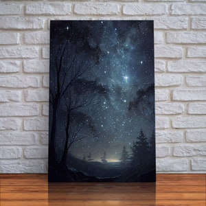 Starry niight sky oil painting print, framed canvas print, unique subdued wall art