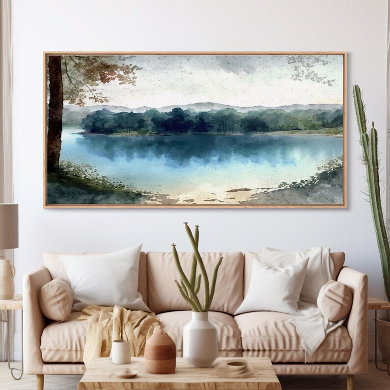Blue Lake Art | Framed Canvas Print | Blue Lake Painting | Lake House Decor | Guest Room Landscape Painting | Wallowa Lake Painting image 2