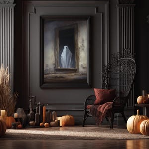 The Ghost In The Mirror, Framed Canvas or Canvas Print, Gothic Victorian Halloween Painting, Cool Halloween Decor, Dark Academia image 14