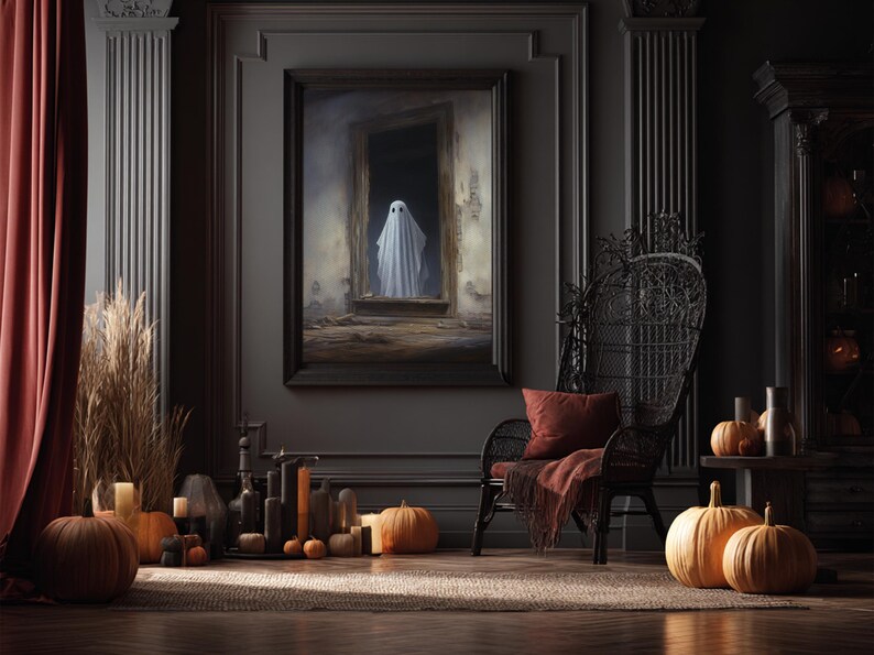 The Ghost In The Mirror, Framed Canvas or Canvas Print, Gothic Victorian Halloween Painting, Cool Halloween Decor, Dark Academia image 14