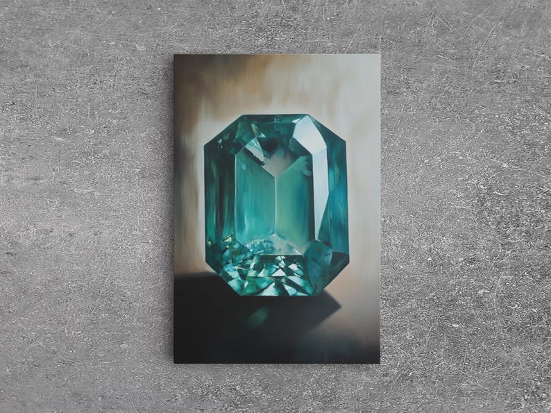 Watercolor Painting Print of an Emerald, Genstones Painting, Gemstone Painting, Emerald Wall Art, Emerald Green Home Decor, Kitsch Art immagine 17