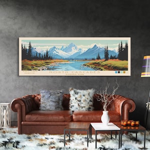 North Cascades National Park Panoramic Washington Travel Art, National Park Print, Minimalist Travel Art, Midcentury Modern Style Landscape
