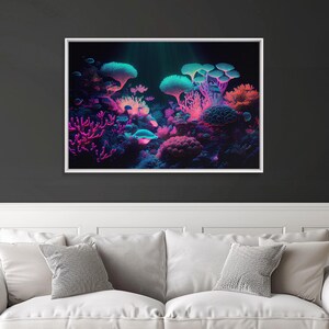 Coral Reef art, synthwave aesthetic ocean art, framed canvas art, framed wall art canvas print image 15