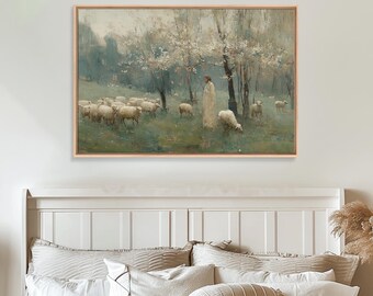 Pastoral Grace - Framed Canvas Print - Christian Wall Art - Jesus Painting - Christian Art Canvas - Vintage Christian Art - Christmas Art