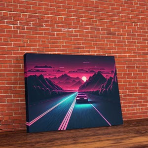 Midnight Drive, Unique Synthwave Style Retro Art, 80s style art, framed canvas print
