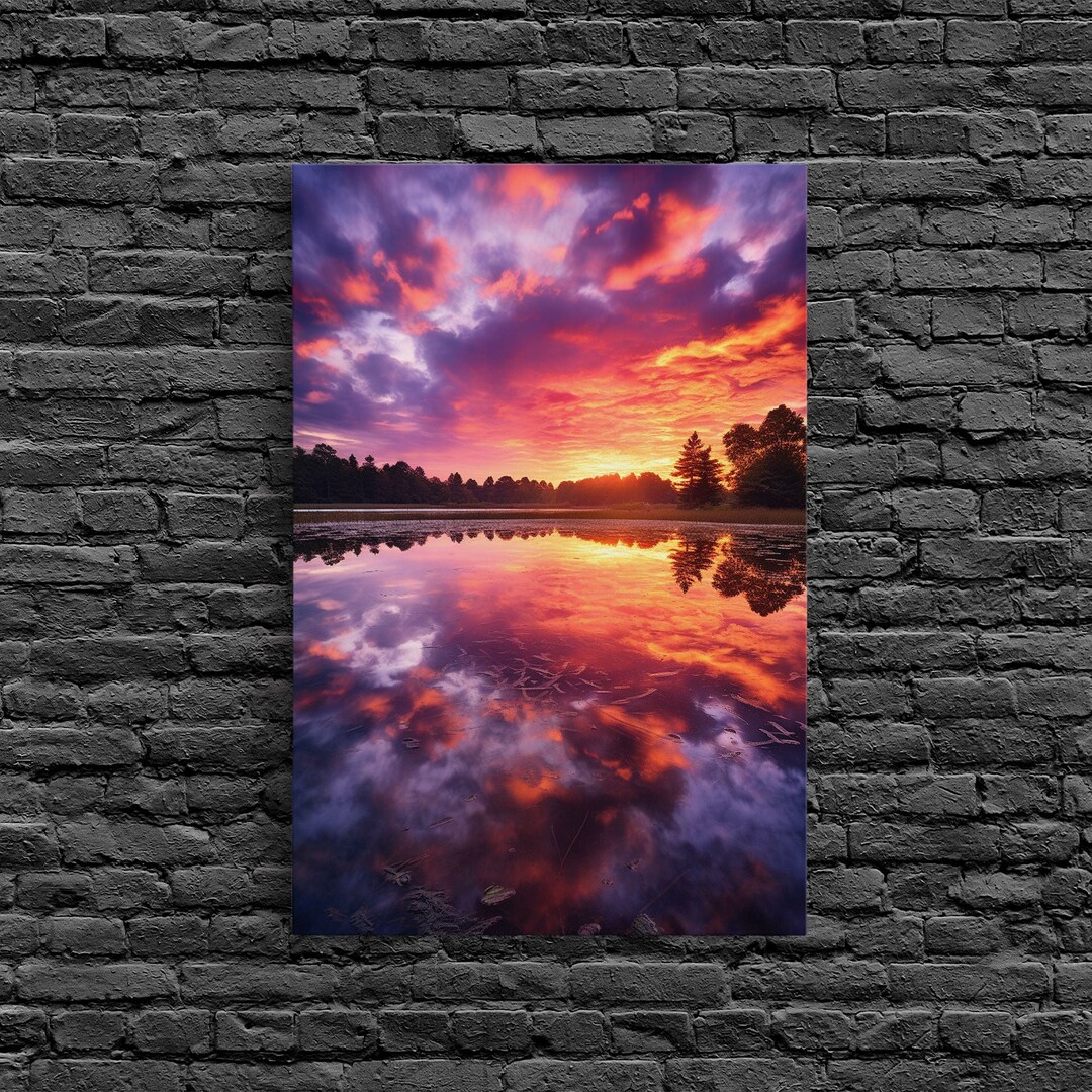 Lake Wall Art, Water Reflection, Landscape Wall Art, Sunset Wall Art