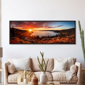 Photographic Panoramic of Acadia National Park, Sunset Photography, National Park Art, Framed Canvas Print, Landscape Photography