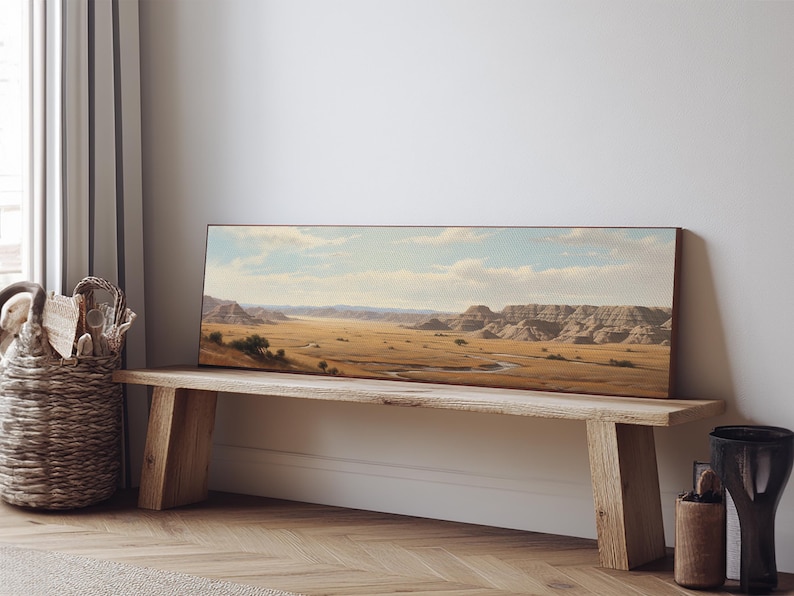 Panoramic Watercolor of Badlands National Park, North Dakota Wall Art, Landscape Painting Travel Art image 6