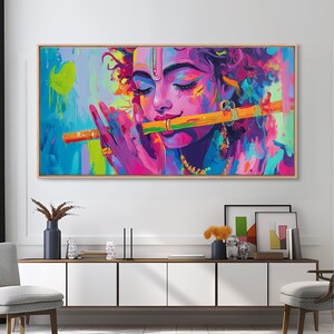 Radha Krishna Painting Print, Hindu Wall Art, Framed Canvas Print, Hinduism Wall Art, Krishna Wall Art, Krishna Playing A Flute afbeelding 20