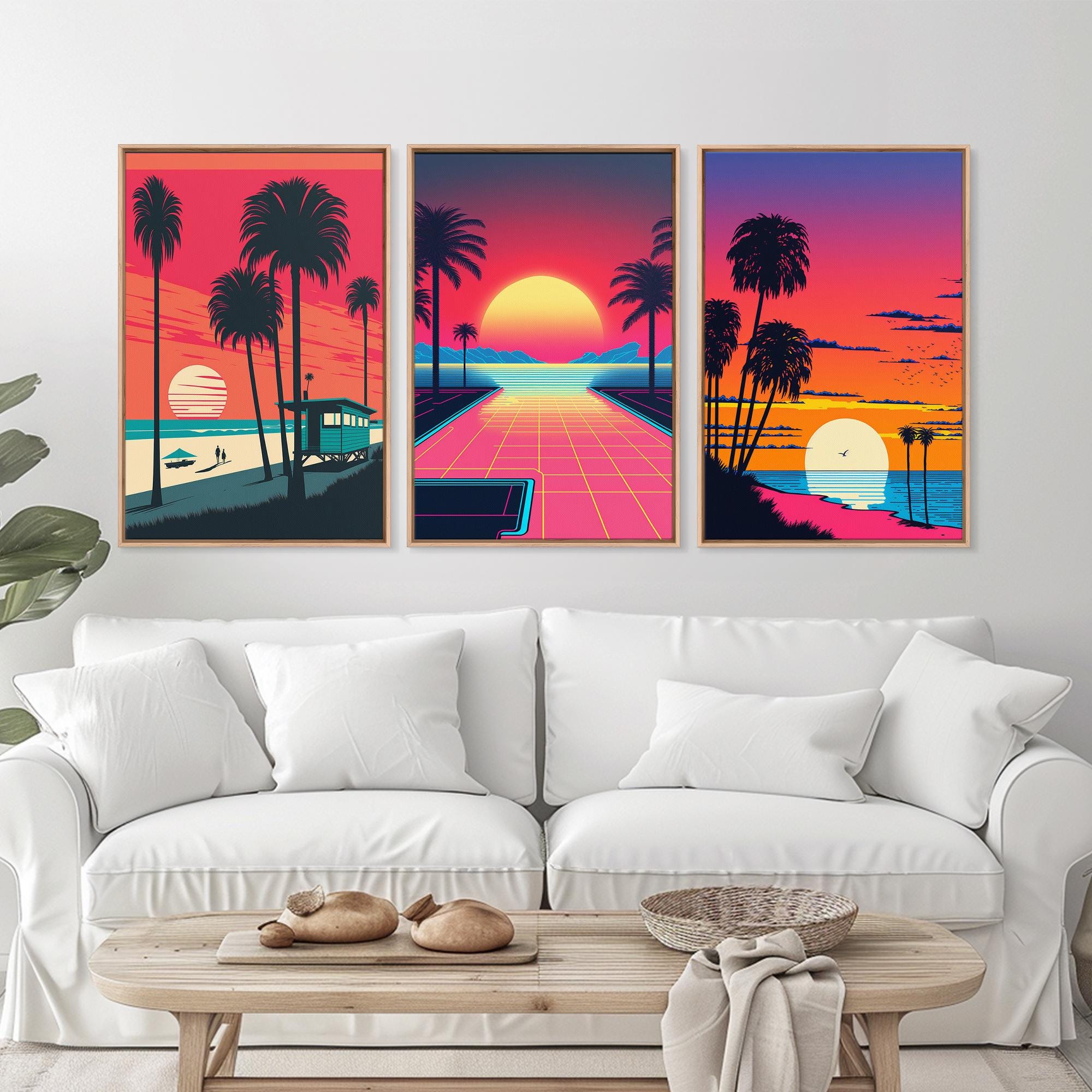 Midcentury Modern Wall Art, Mid Century Modern, 3 Piece Framed