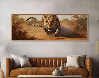 Panoramic Cheetah Wall Art, Framed Canvas Print, Cheetah Painting, Leopard Print