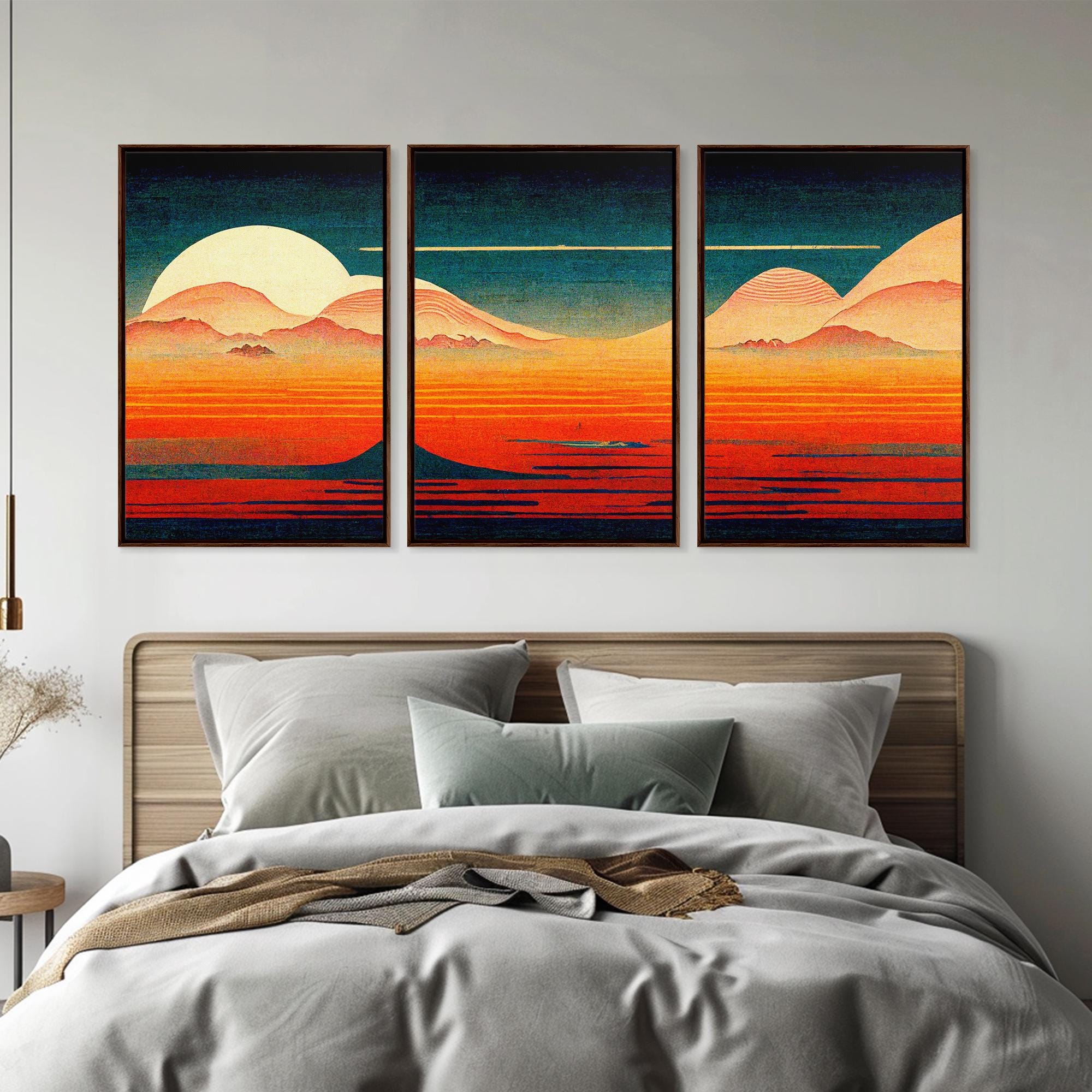 Retro Japanese Style Sunset Art, A Storm Torrent, 3 Piece Wall Art