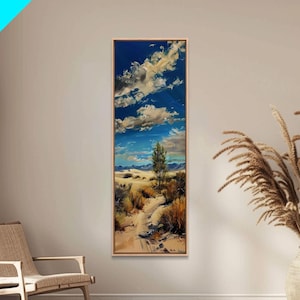 Western Mountain Landscape Canvas Painting Framed, Tall and Narrow Wall Art, Coastal Art Print for Office, Beach Landscape Art, Modern Art