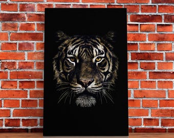 Beautiful Tiger Portrait Art Print, Framed Wall Art, Canvas Print, Big Cat Art, Tiger Painting