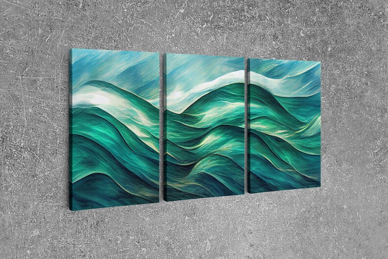 Emerald Green Wall Decor Sea Green Ocean Waves Abstract 3 Etsy