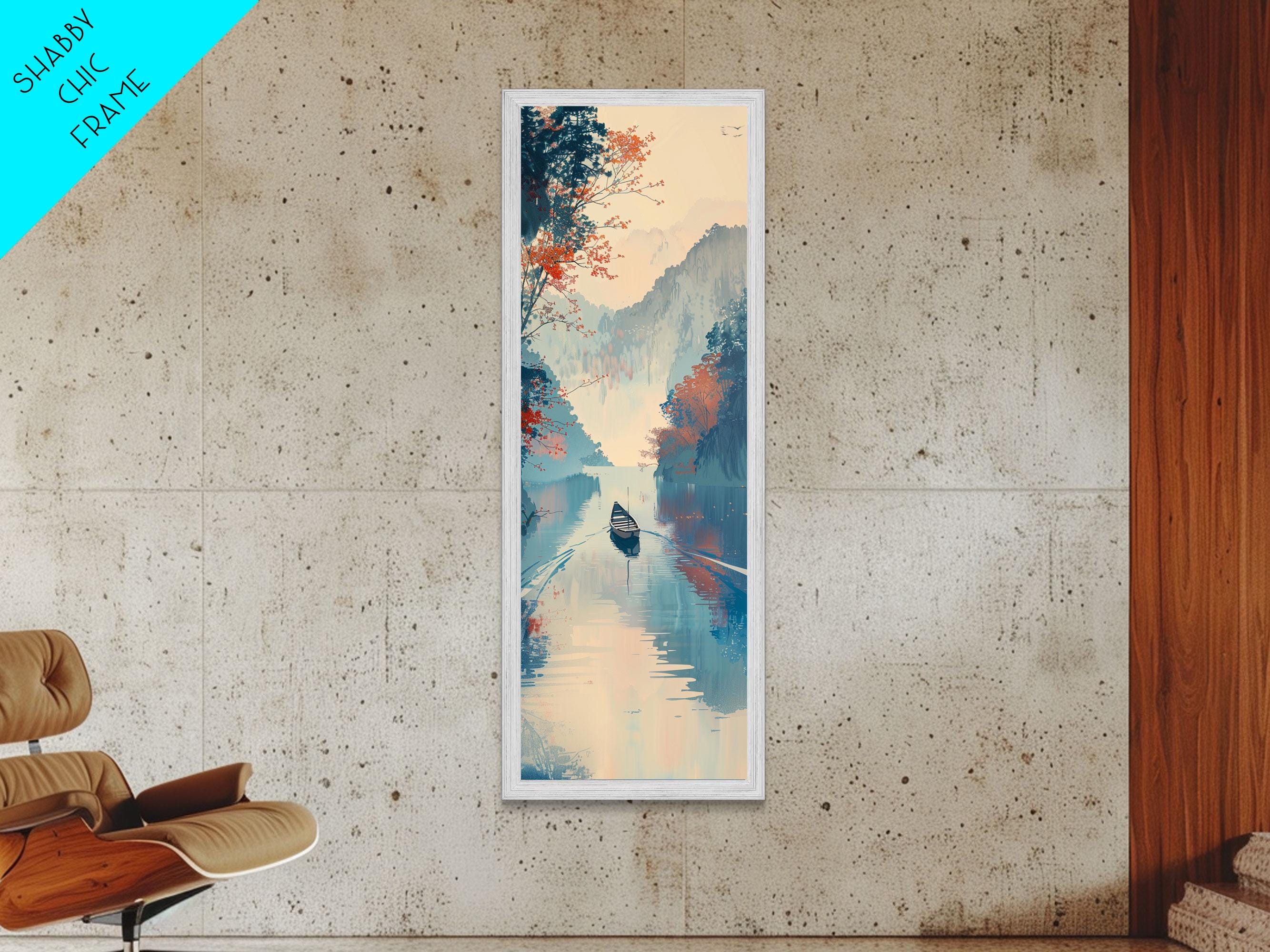 Serene Japanese Landscape Framed Canvas Print Featuring A