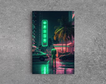 Neon Tokyo Streets, 80s Retro Style Tokyo Art, Framed Canvas Print