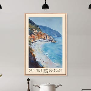 San Fruttuoso Beach, Italy Watercolor Print, Vacation Gift, Wall Art, Vacation Wall Art, Vacatation, Beach Decor, Beach Or Lakehouse Art