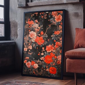 Wildflower Print, Dark Academia Canvas Prints, Dark Botanical Wall Art, Moody Home Decor, Vintage Art Print, Dark Cottagecore Wall Art