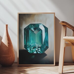 Watercolor Painting Print of an Emerald, Genstones Painting, Gemstone Painting, Emerald Wall Art, Emerald Green Home Decor, Kitsch Art immagine 14