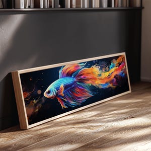 Pintura de pez Betta, arte mural, impresión en lienzo enmarcado, pez luchador siamés, arte mural de acuario, pintura colorida de pez mascota imagen 15