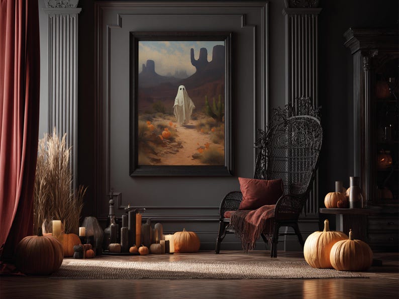 Wild West Cowboy Ghost, Western Halloween Decor, Framed Canvas Print, Halloween Canvas Art, Cowboy Halloween, Southwestern Art image 13