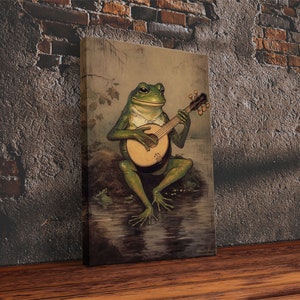 The Banjo Toad, Frog Playing A Banjo In The Moonlight, Vintage Canvas Print or Poster, Funny Frog Art, Retro Art, Vintage Print