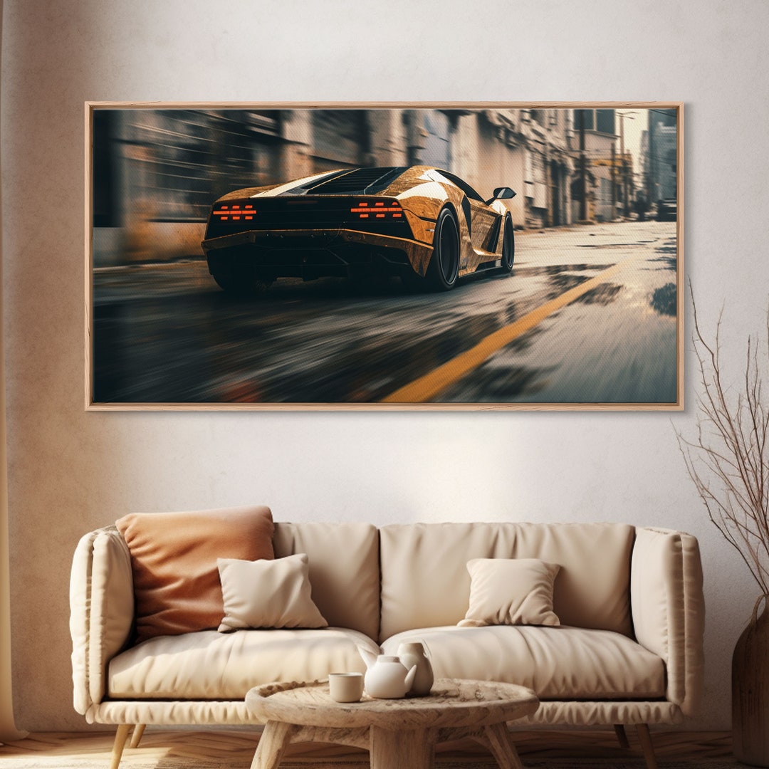 Cool Supercar Art, Framed Canvas Print, Cyberpunk Sportscar Painting, Futuristic Supercar ...